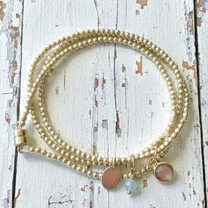 ✨ Handmade 14k Gold Filled Triple Wrap Bracelet - 400+ Beads & Aquamarine Charm